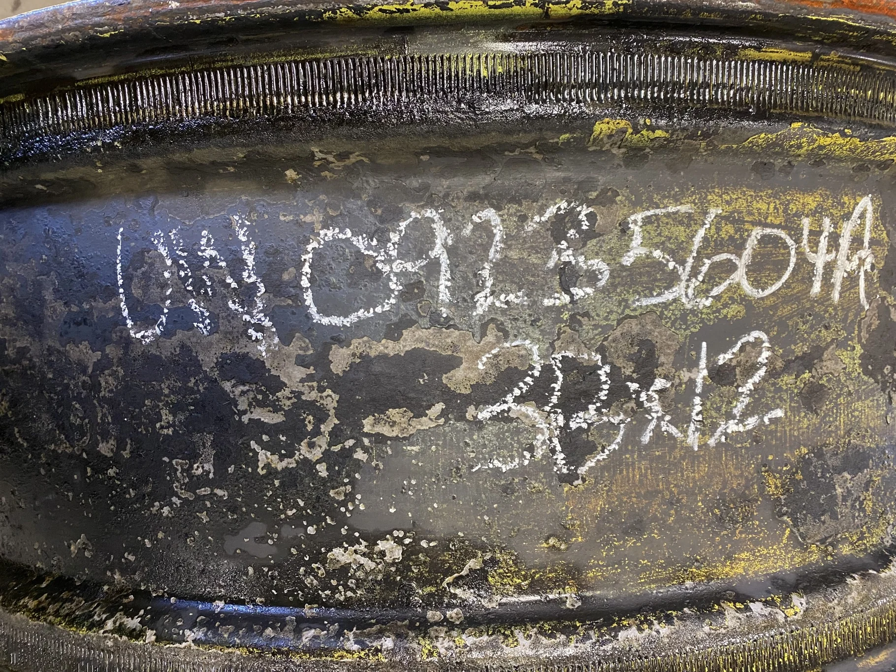 Used 12 X 38 John Deere Yellow Waffle Wheel (3 Bolt) (12-33.25) 7.75 BS - Fair Condition (Rust,gashe image 8