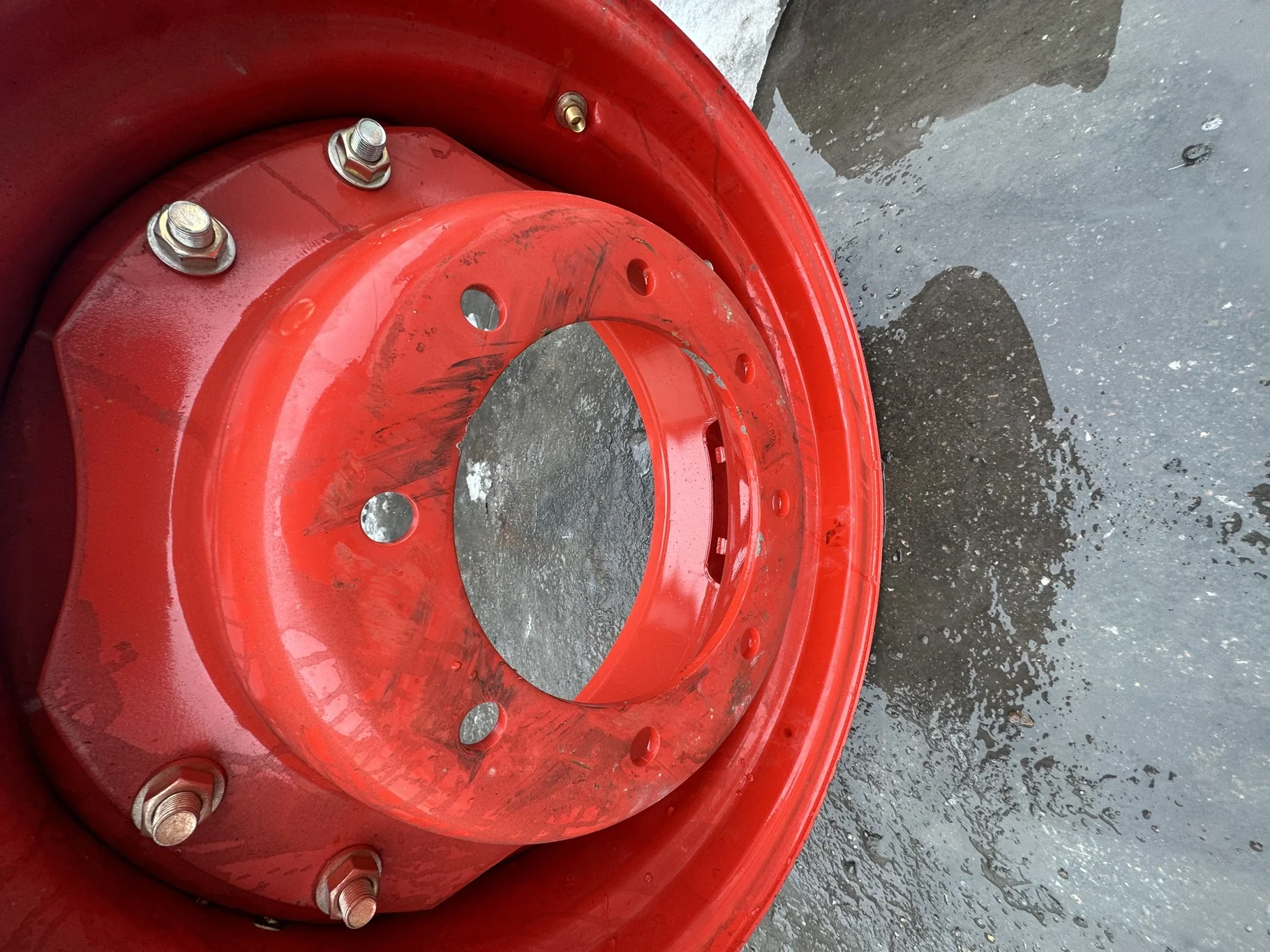 Used 12 X 24 2 Bolt Fendt Red waffle wheel with 8 bolt center (8-10.75-8.625) Scratches, Scuffs. image 3