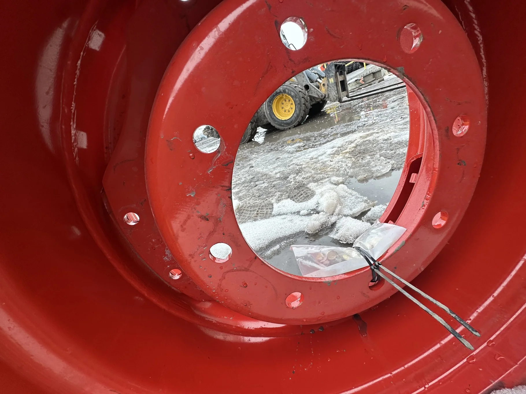 Used 12 X 24 2 Bolt Fendt Red waffle wheel with 8 bolt center (8-10.75-8.625) Scratches, Scuffs. image 4