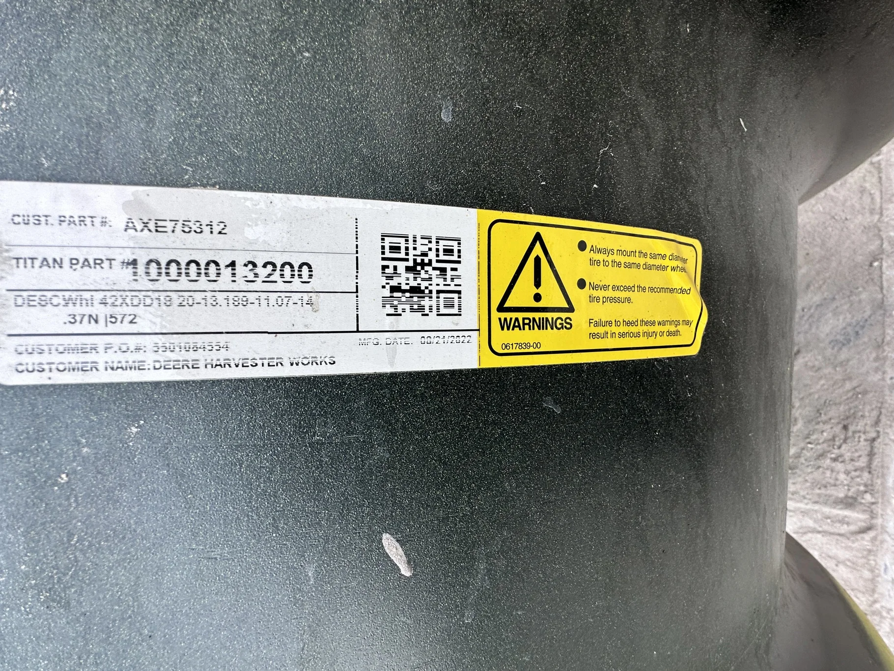 USED 18 x 42 20-13.187-11.07 (INSIDE) DOLLY DUAL YELLOW WHEEL image 3