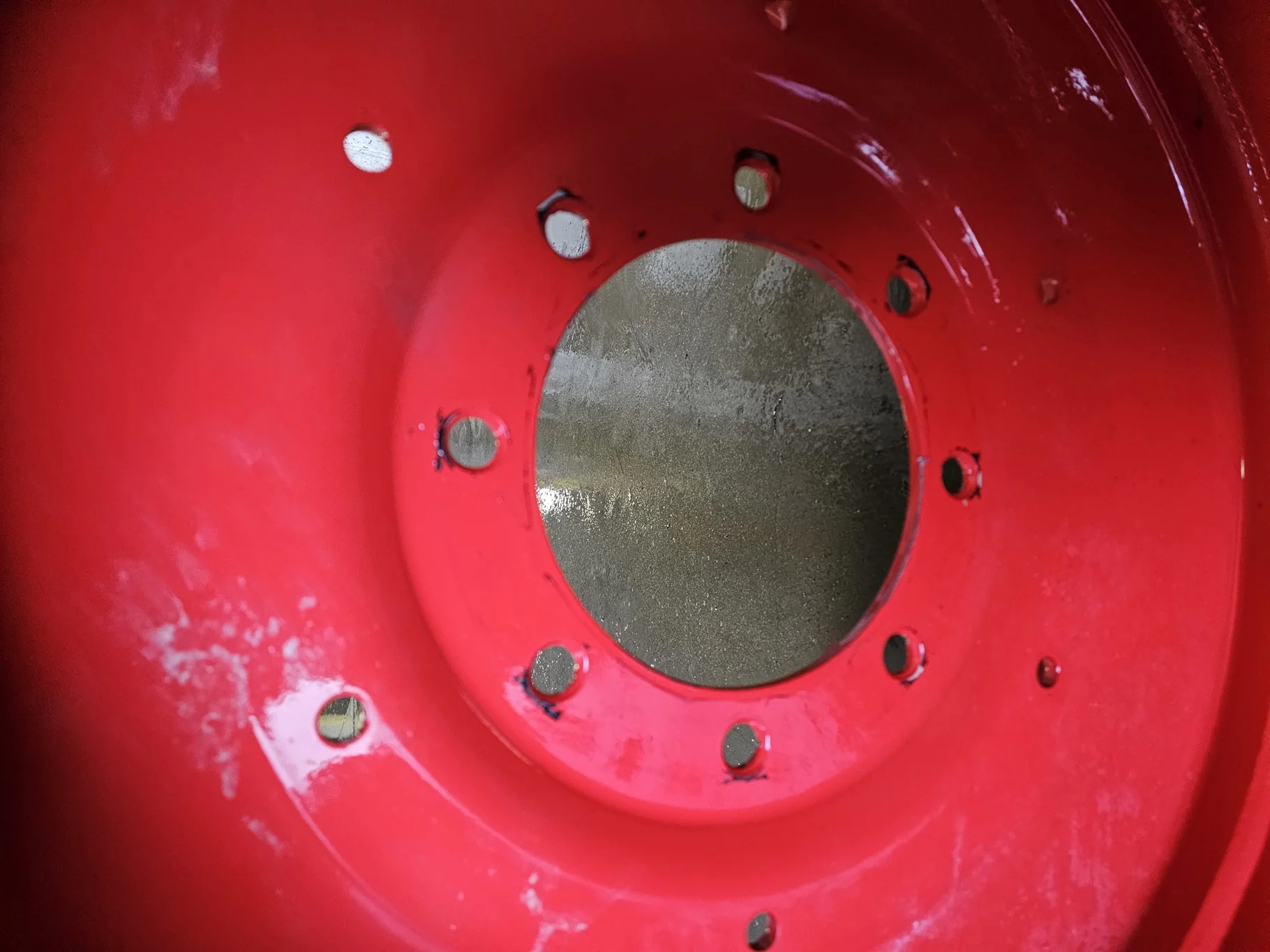 Used 15 X 28 8 Bolt (large 8) Fendt Red Formed Plate Wheel - There is not a Wheel Stamp on these  _x image 2