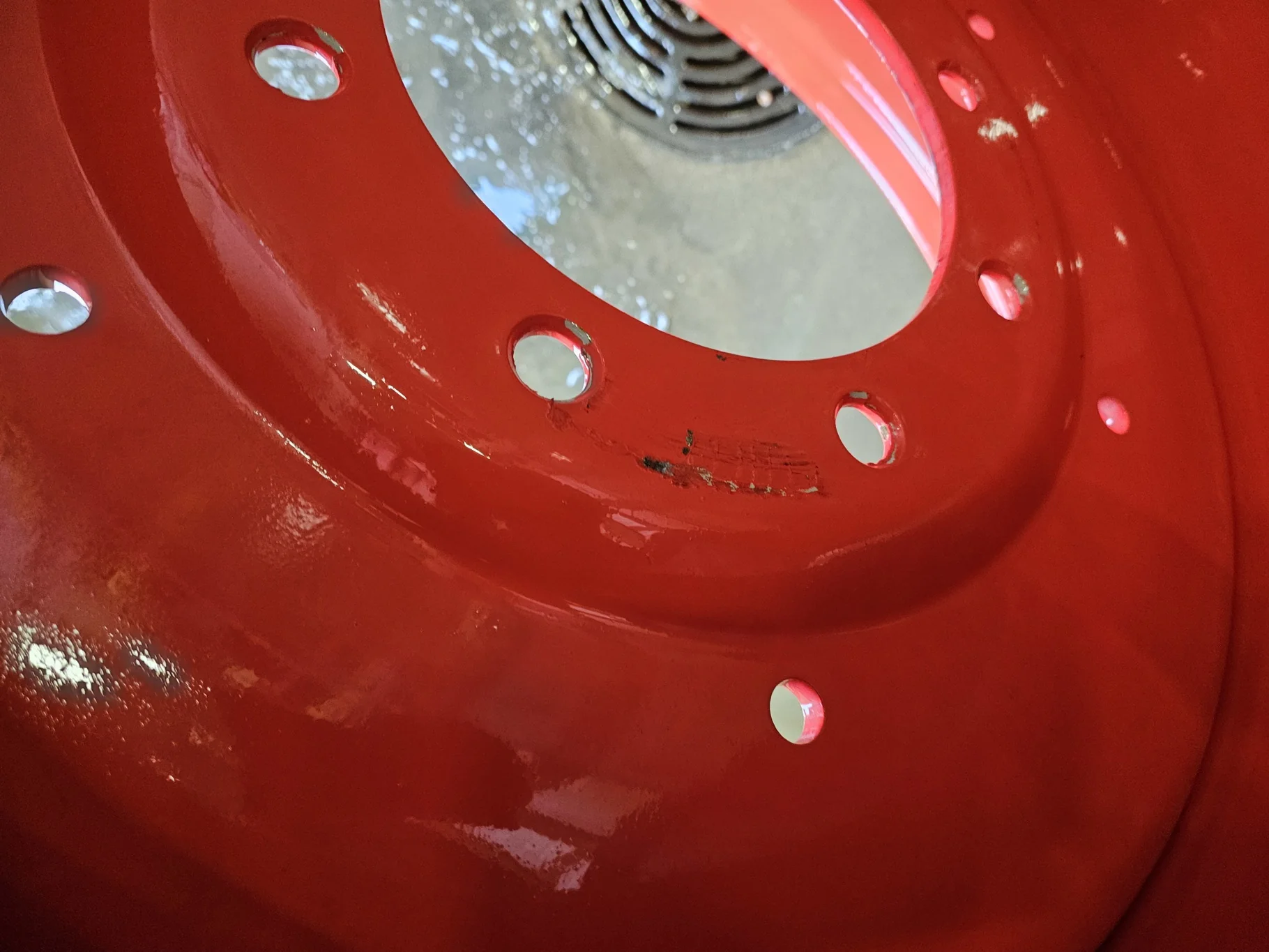 Used 15 X 28 8 Bolt (large 8) Fendt Red Formed Plate Wheel - There is not a Wheel Stamp on these  _x image 4