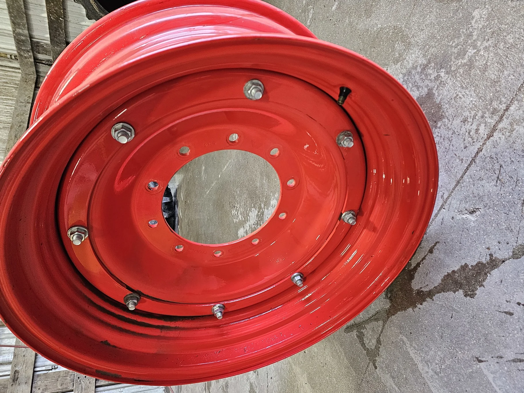 Used 13 X 30 Fendt Red stub disc  Wheels and 10 Bolt Centers with Trelleborg stamp (Scratches, Missi