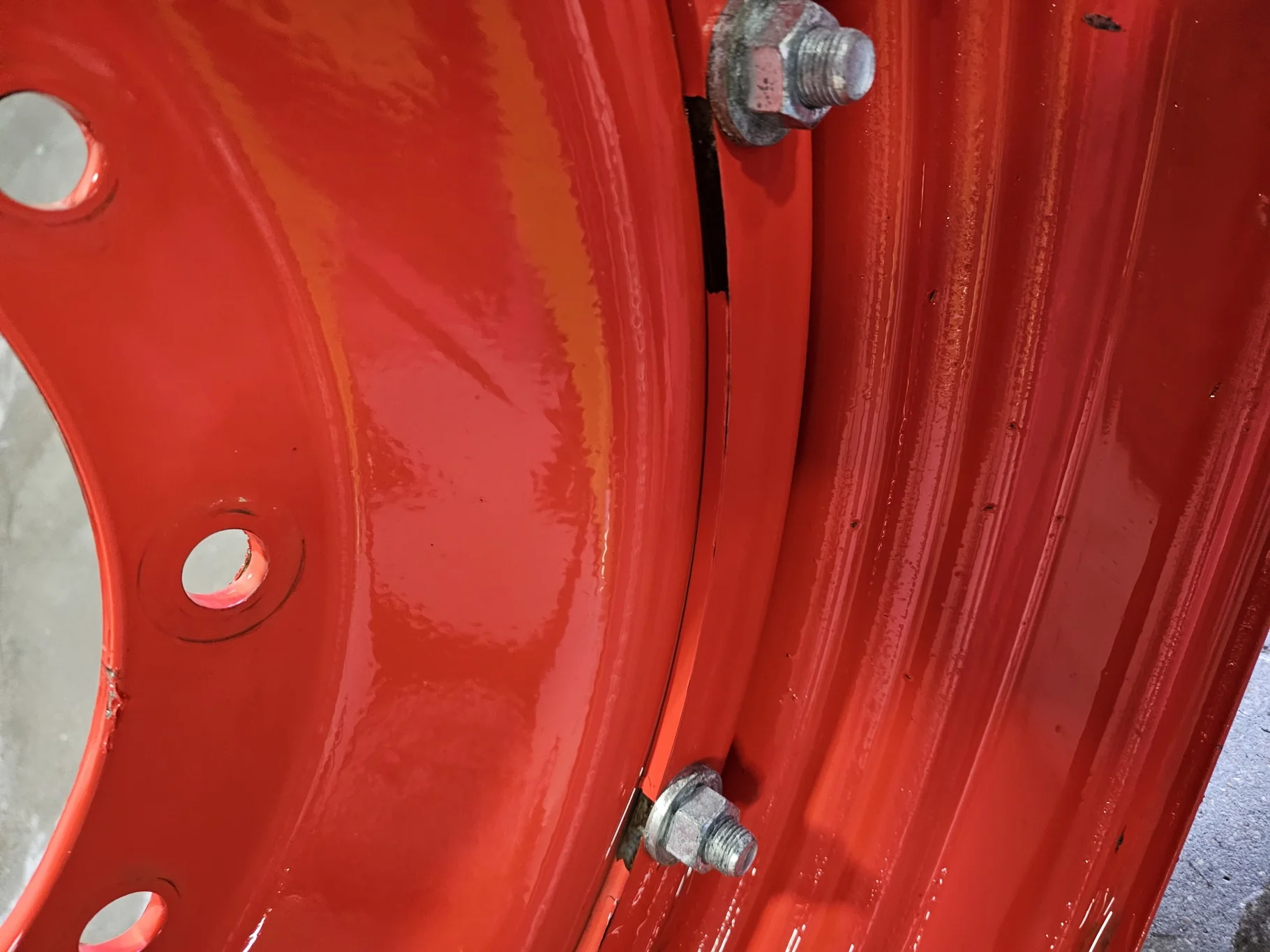 Used 13 X 30 Fendt Red stub disc  Wheels and 10 Bolt Centers with Trelleborg stamp (Scratches, Missi image 3
