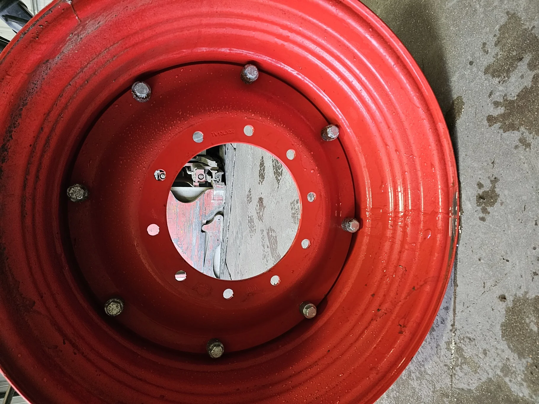 Used 13 X 30 Fendt Red stub disc  Wheels and 10 Bolt Centers with Trelleborg stamp (Scratches, Missi image 4