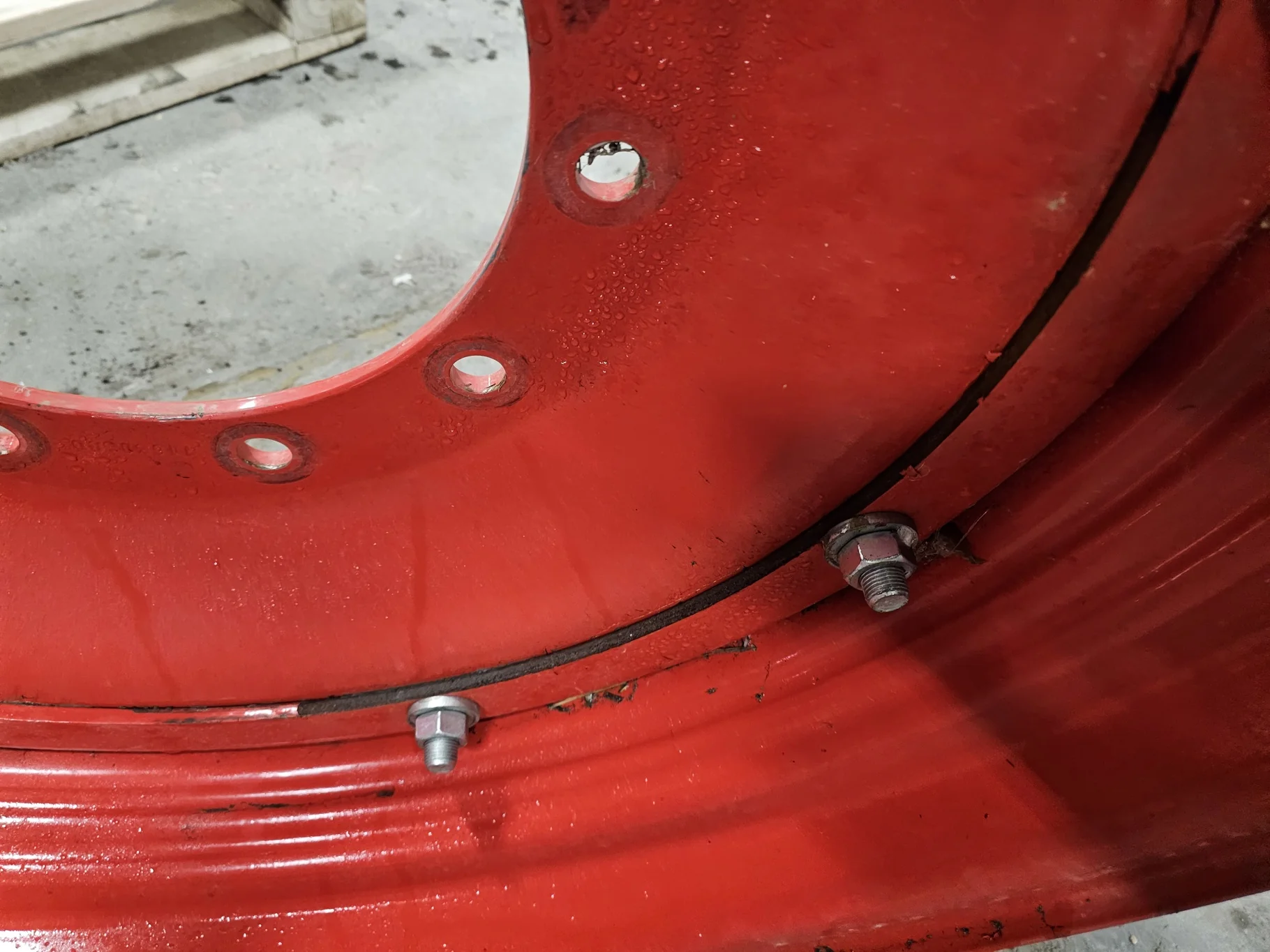 Used 13 X 30 Fendt Red stub disc  Wheels and 10 Bolt Centers with Trelleborg stamp (Scratches, Missi image 5