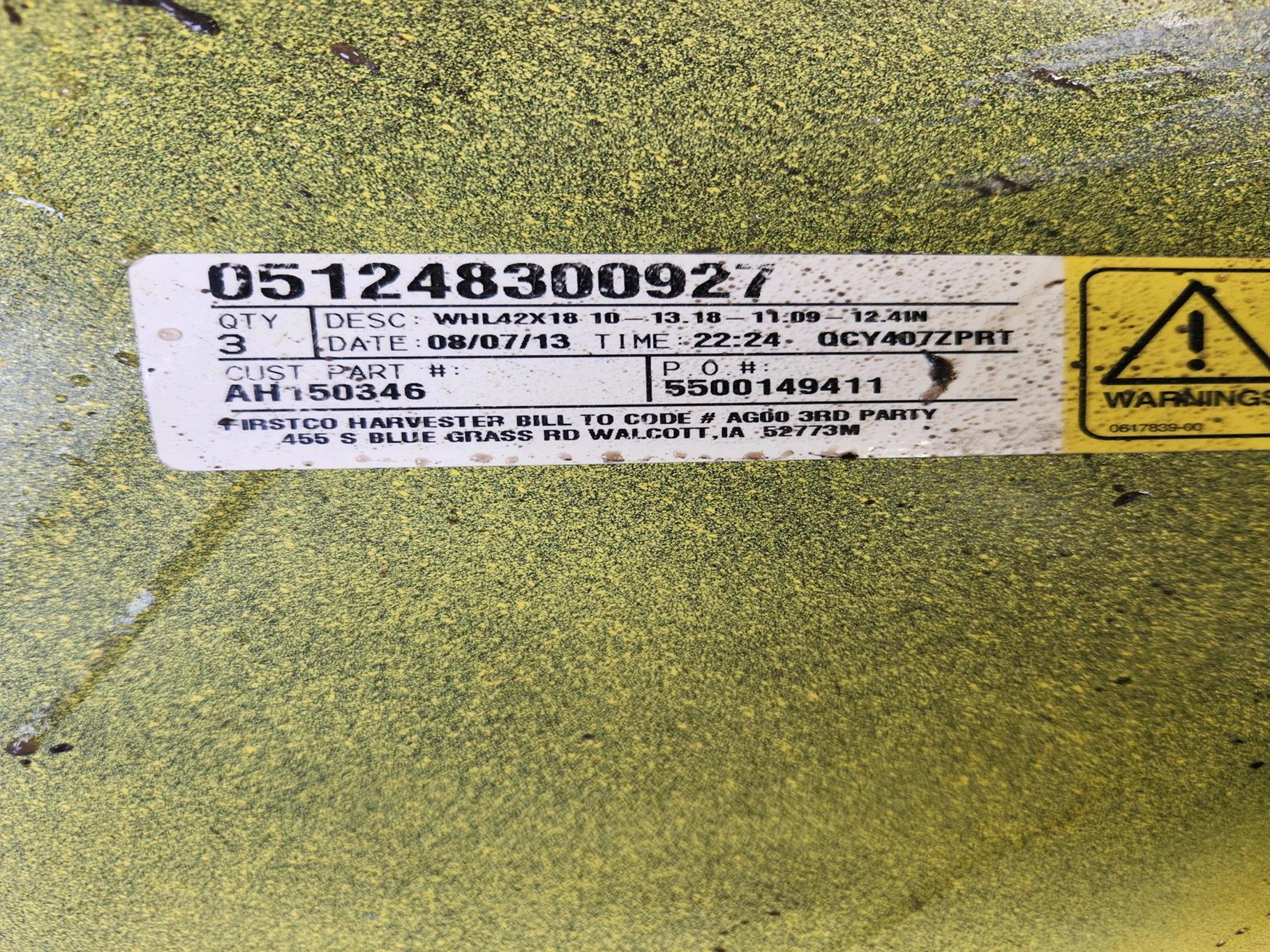 Used 18 X 46 10-13.18-11.09 YELLOW INSIDE DOLLY DUAL WHEEL