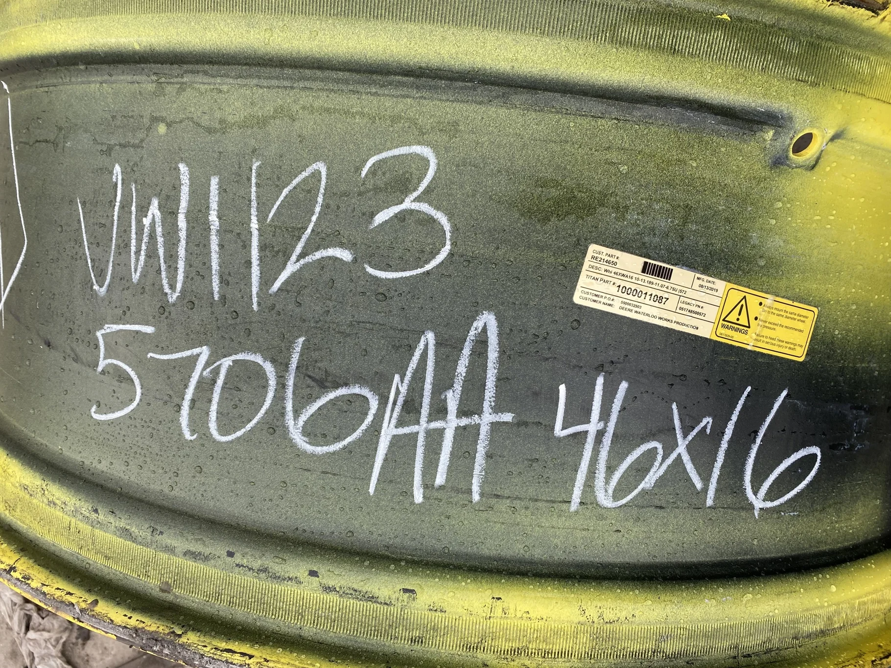 Used 16 X 46 John Deere Yellow 10 Bolt Dual Wheel (10-13.18-11.09) 6.37" IN - Good Condition (Rust,