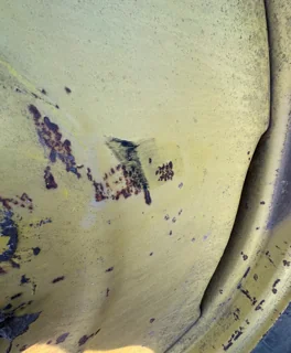 Used 16 x 38 John Deere Yellow 9 Bolt Formed Plate Wheel (9-9.25-7.625) - Fair Condition  (Scratches image 6