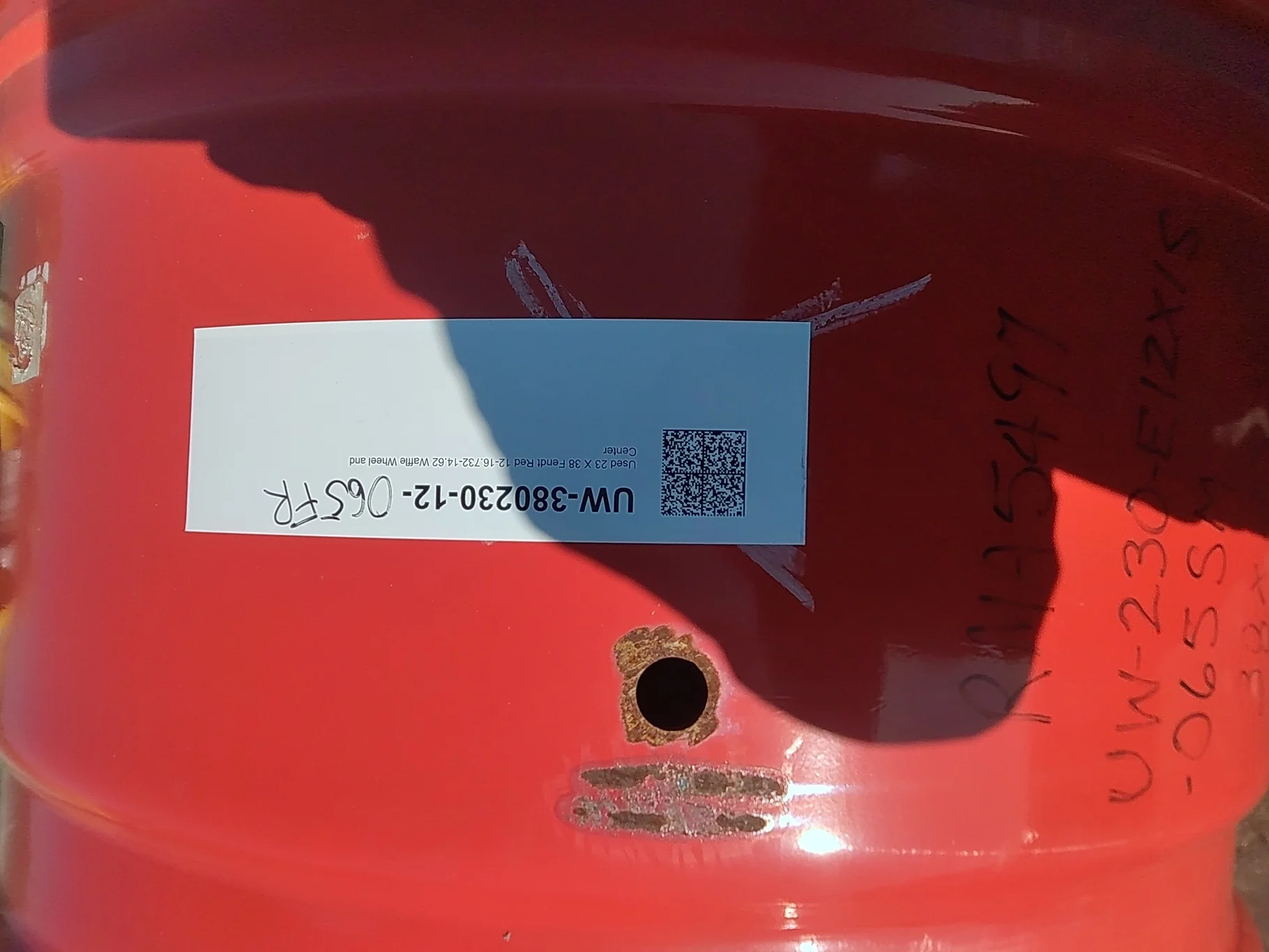 Used 23 X 38 Fendt Red 12-16.732-14.62 Waffle Wheel and Center