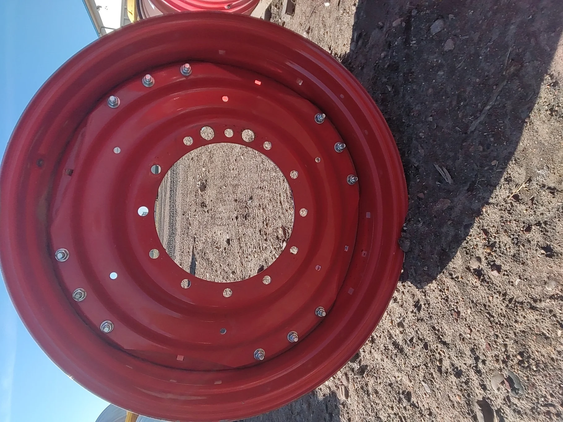 Used 23 X 38 Fendt Red 12-16.732-14.62 Waffle Wheel and Center image 2