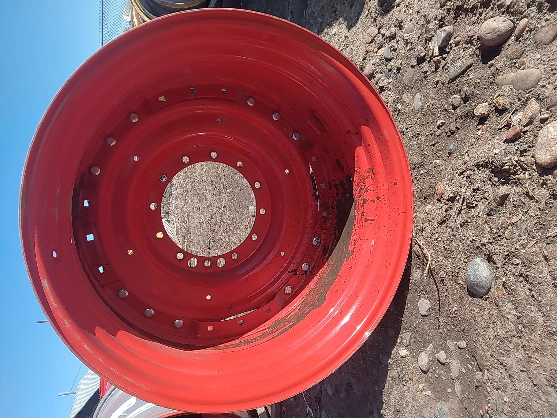 Used 23 X 38 Fendt Red 12-16.732-14.62 Waffle Wheel and Center image 5