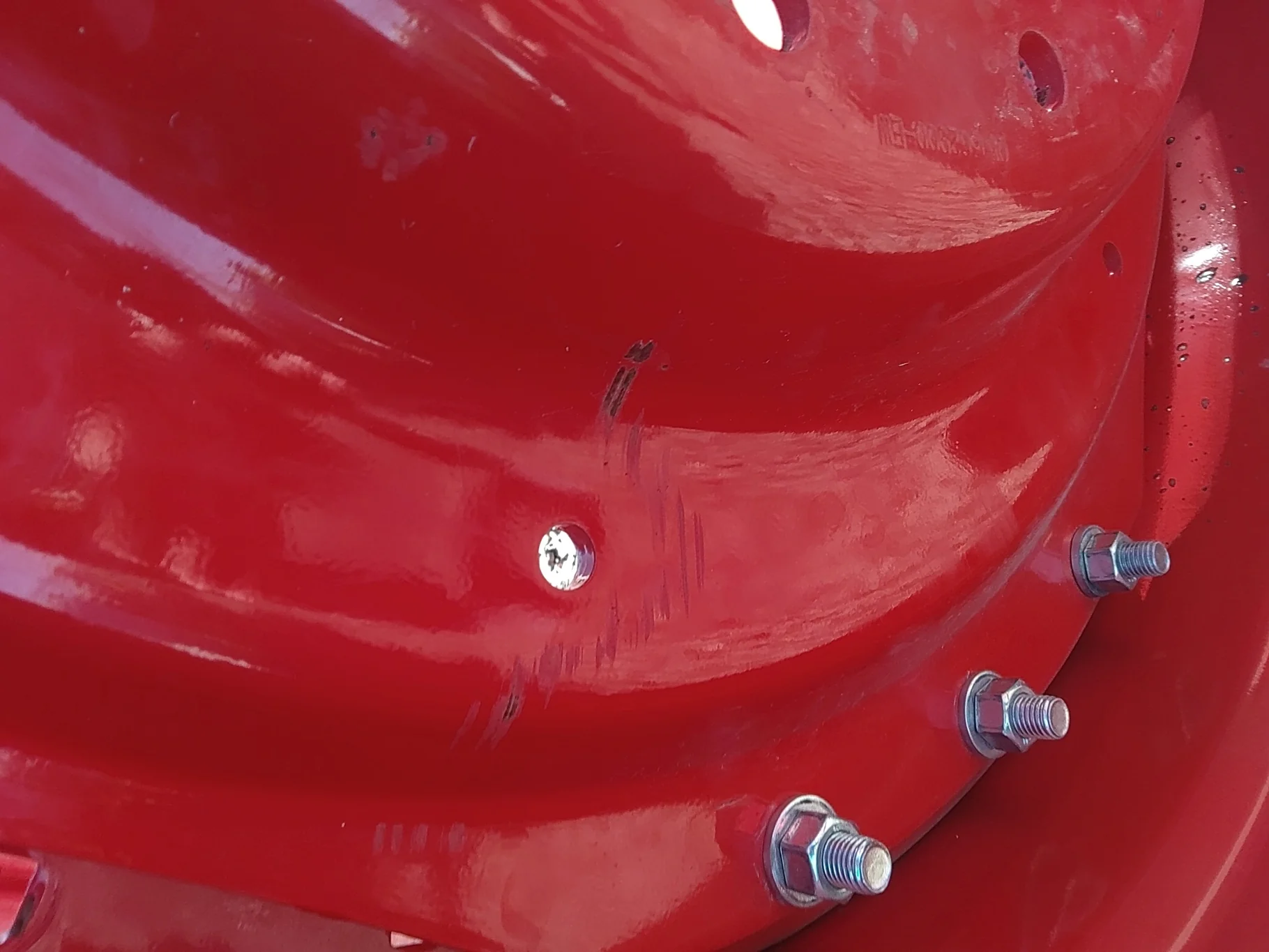 Used 23 X 38 Fendt Red 12-16.732-14.62 Waffle Wheel and Center image 7