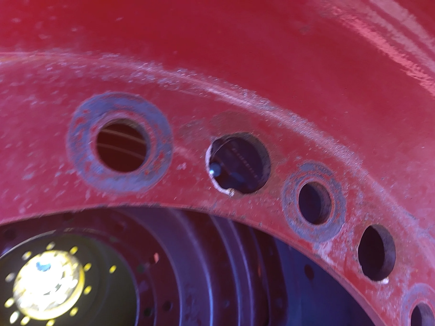 Used 23 X 38 Fendt Red 12-16.732-14.62 Waffle Wheel and Center image 9