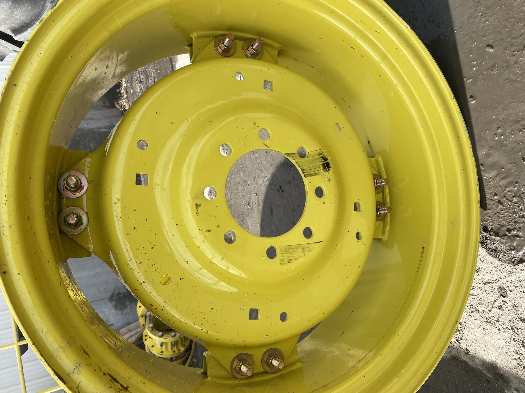 Used 12 X 28 John Deere GKN Waffle Wheel (8-8-6) center. Scratches, scuffs, rust. image 2