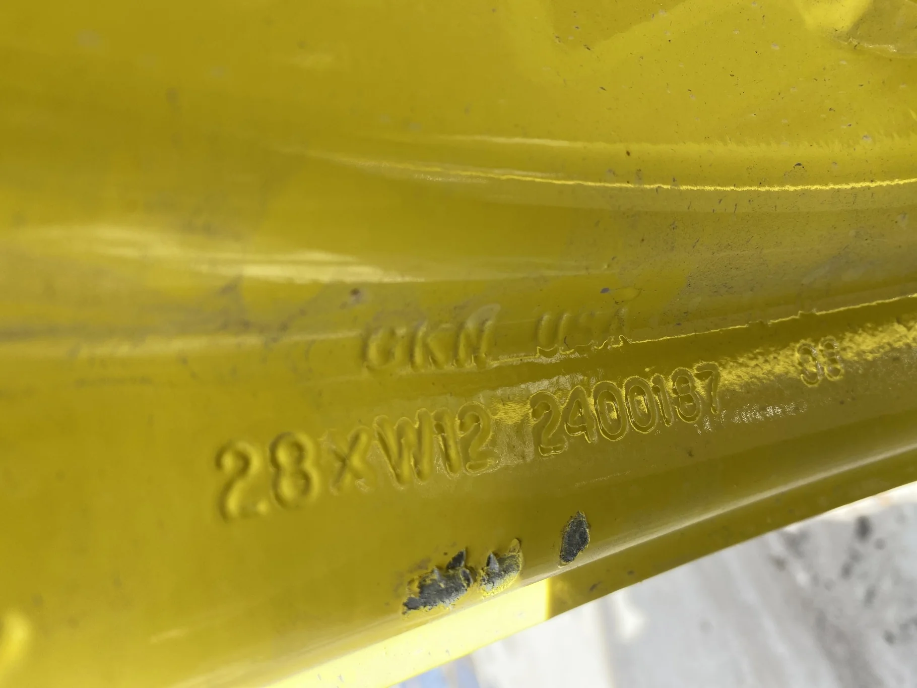 Used 12 X 28 John Deere GKN Waffle Wheel (8-8-6) center. Scratches, scuffs, rust. image 7