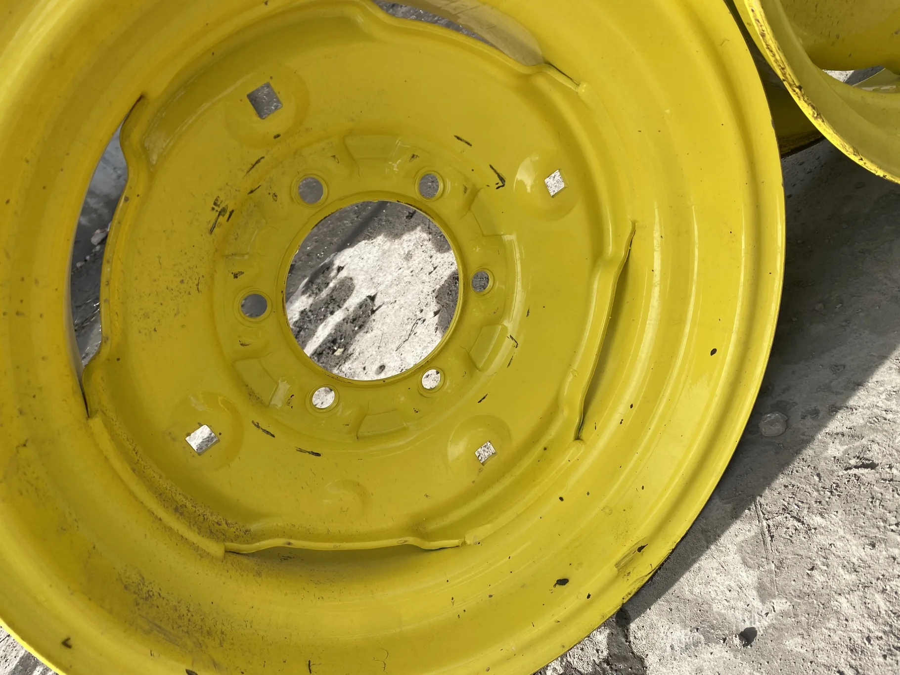 Used 6 X 16 John Deere Yellow 6 bolt Implement Wheel (6-6-4.625) 4.2" BS (scratches) image 2