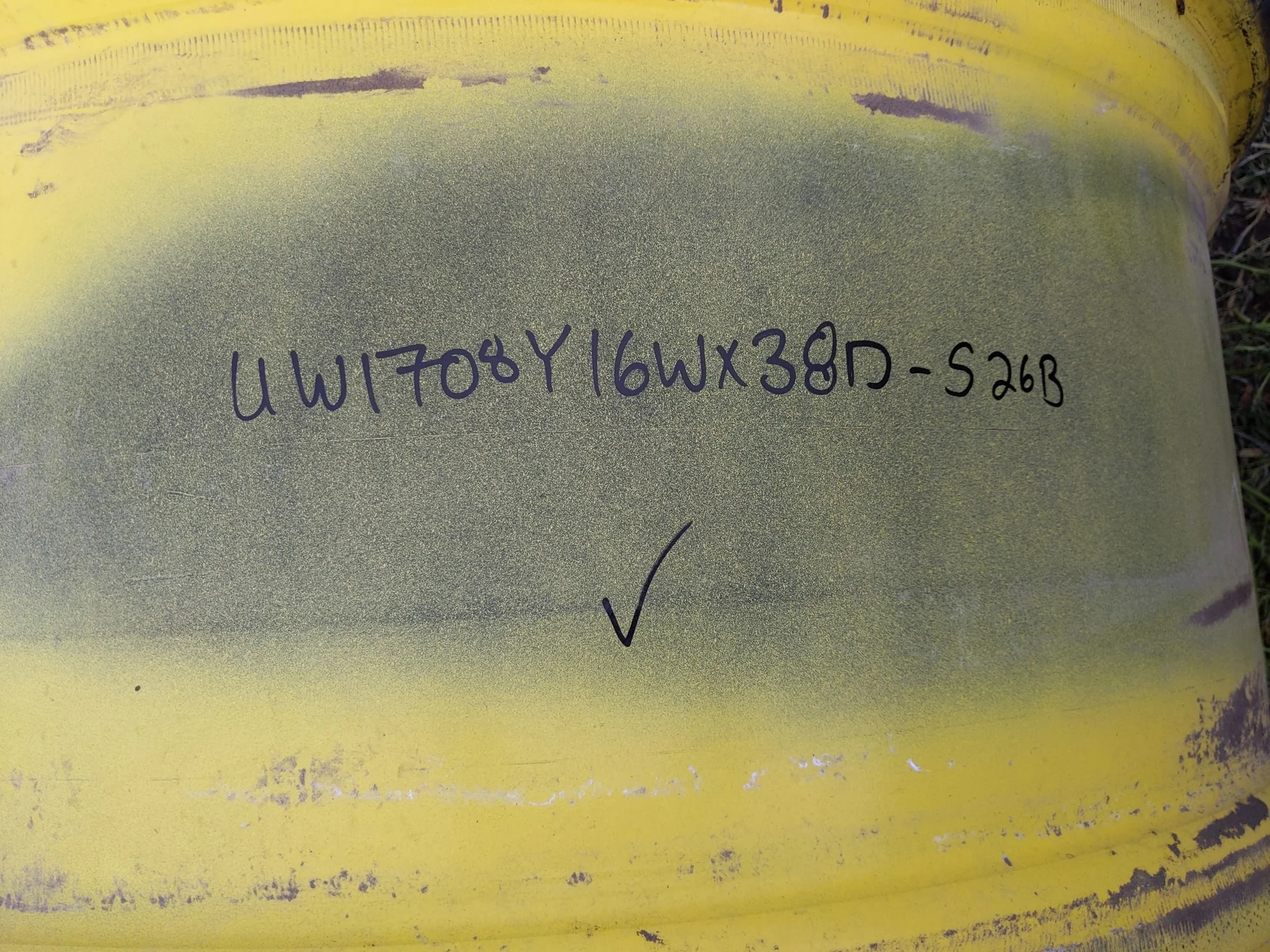 USED 16 X 38 10-13.187-11.07-12.4 (OUTSIDE) DOLLY DUAL YELLOW WHEEL image 2