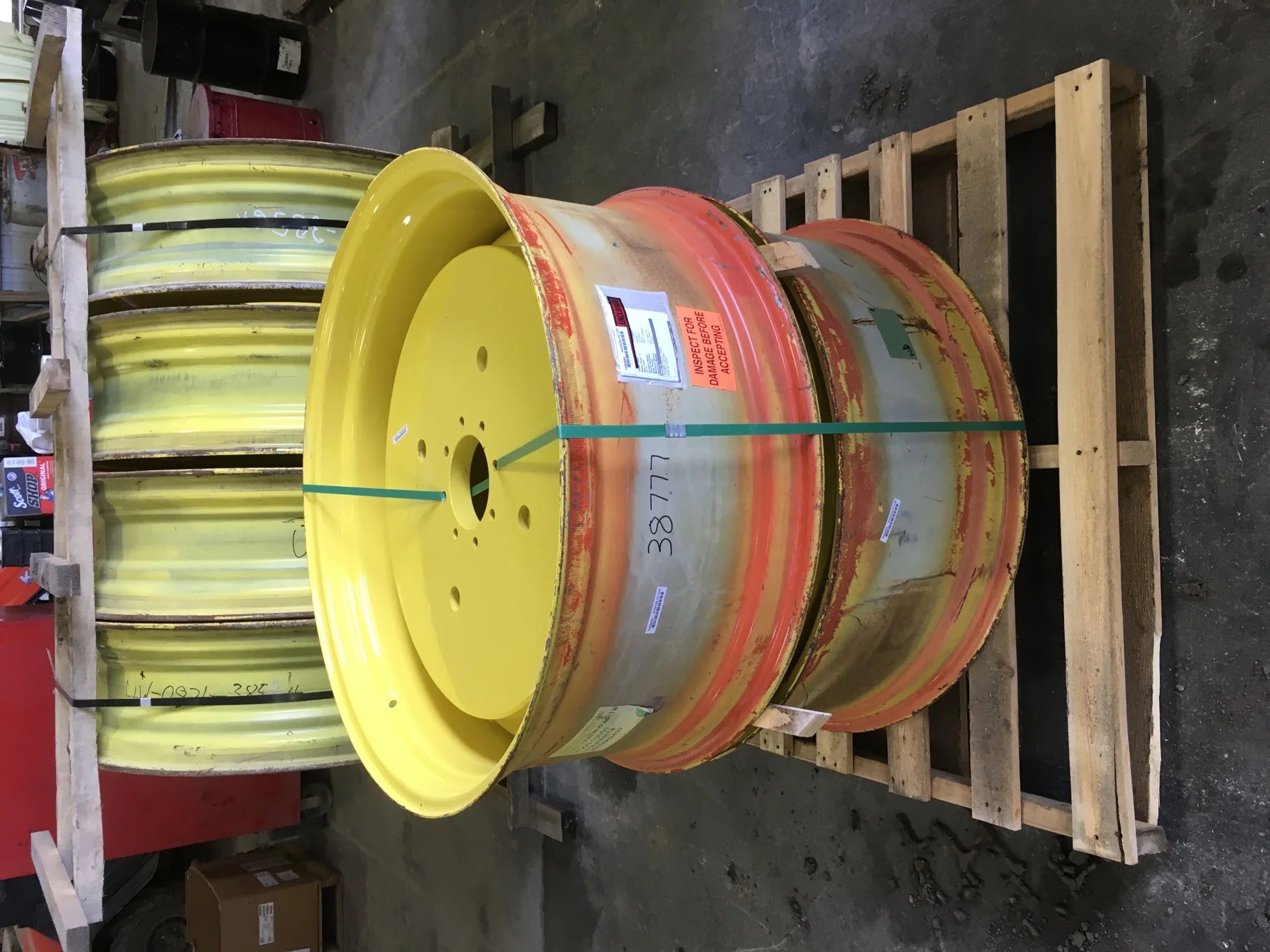 Used 15 X 38 JD Yellow Rim with 8-8-6 Cast Center   (WILL NOT WORK ON JOHN DEERE)