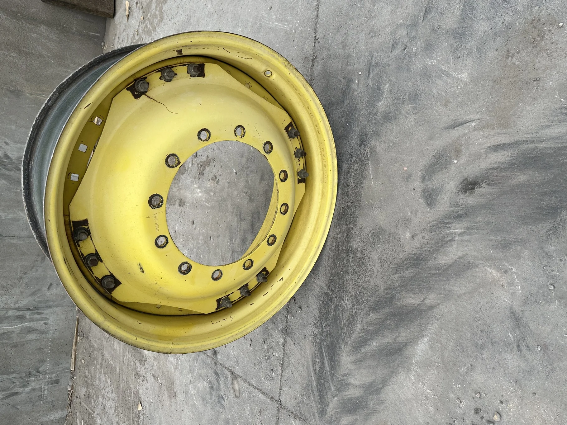 Used 13 X 34 JD 3 Bolt Waffle Wheel with 12 Bolt Center (Faded Paint, Rust Spots)