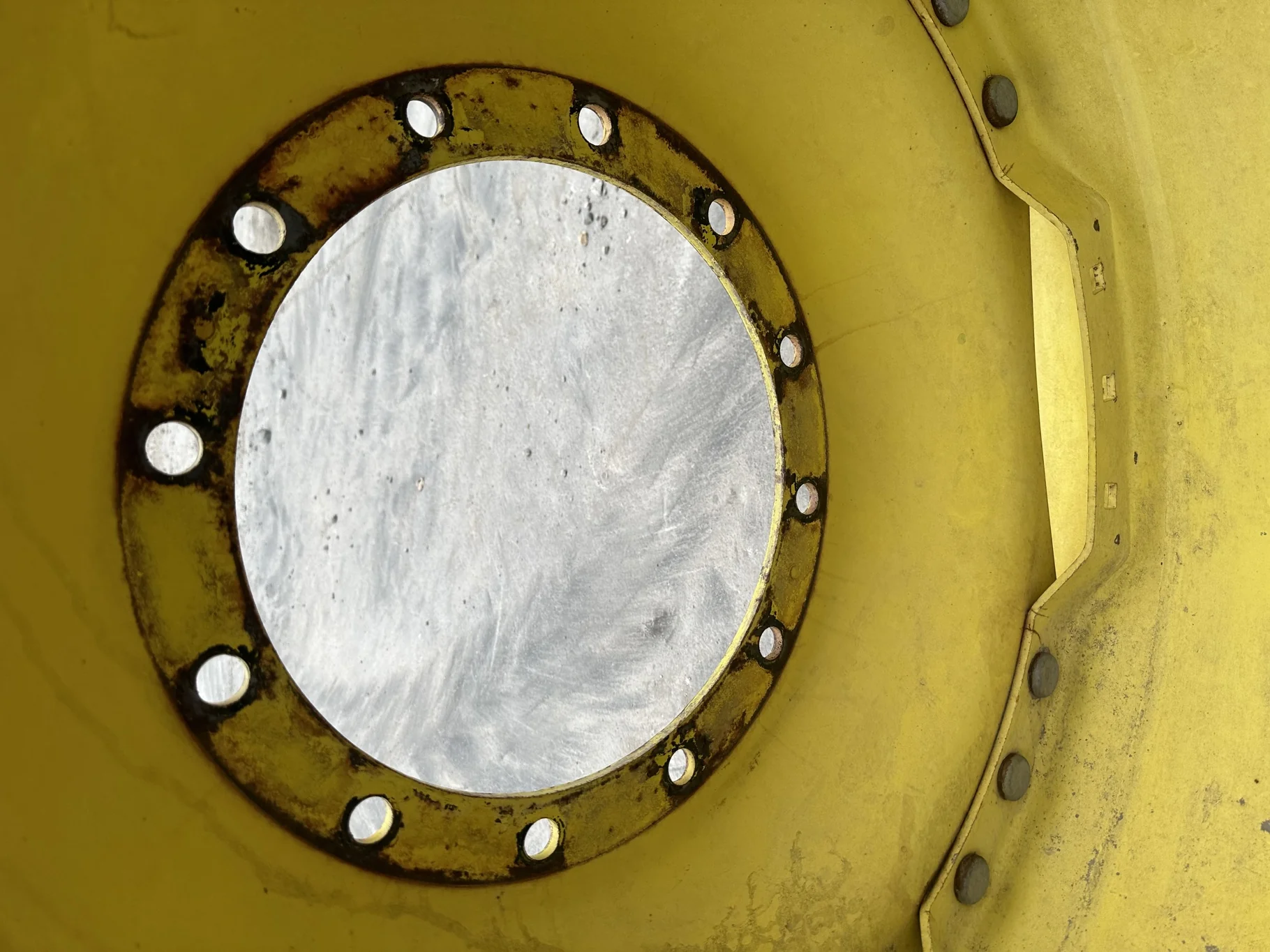 Used 13 X 34 JD 3 Bolt Waffle Wheel with 12 Bolt Center (Faded Paint, Rust Spots) image 4