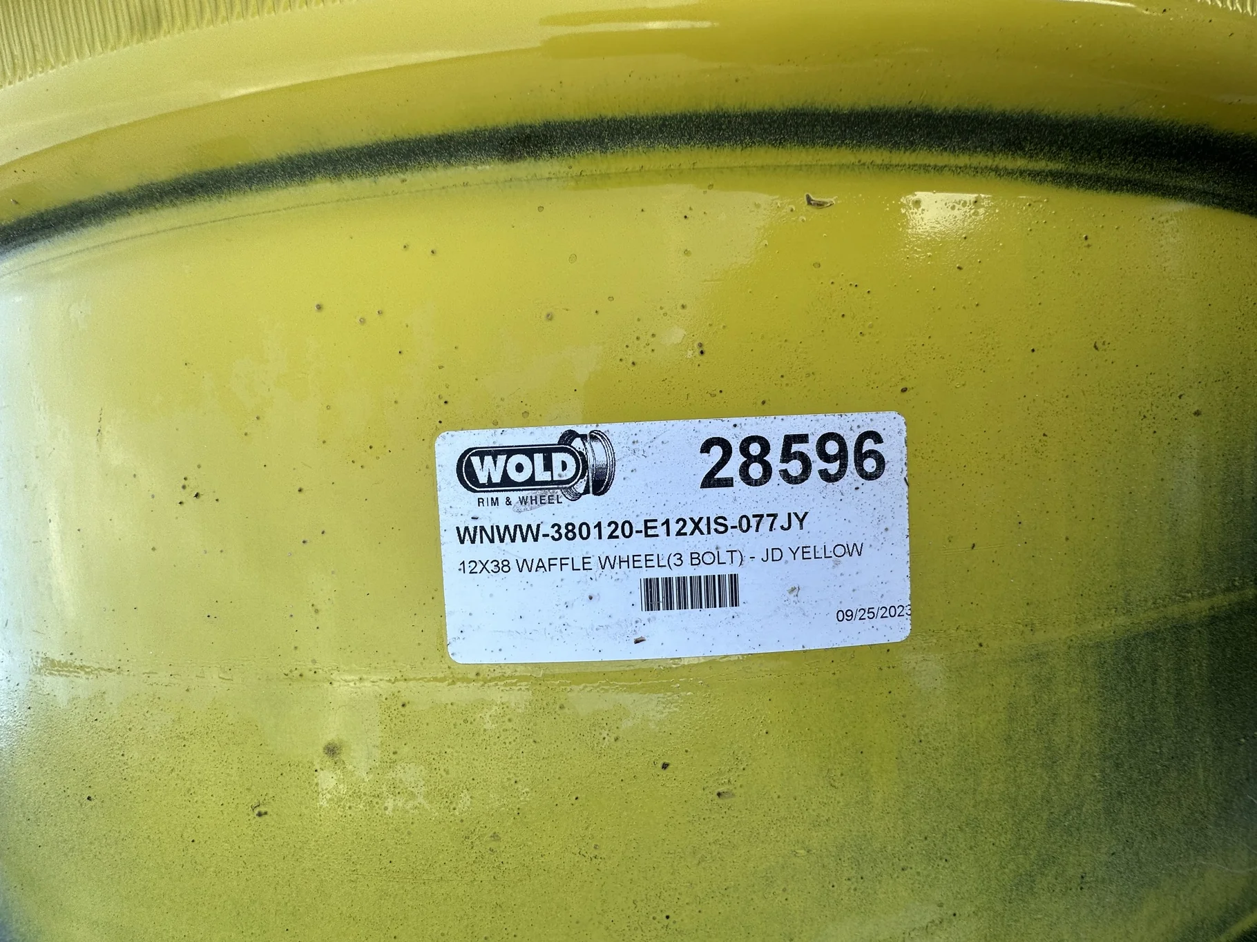 Used 12 X 38 3 Bolt Waffle JD Yellow Wheel image 2