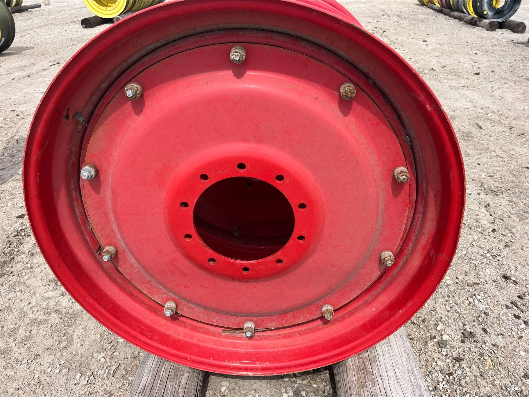 Used 16 X 42 10 Bolt (.937) (10-13.187-11.080) Fendt Red Dual Wheel w/ Disc image 2